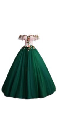 green, floral ball gown