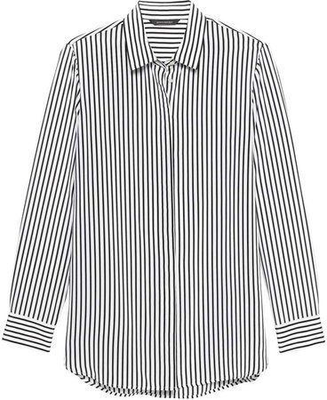 Parker Tunic-Fit Stripe Washable Silk Shirt