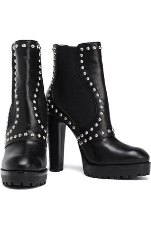 Black Studded leather platform ankle boots | Sale up to 70% off | THE OUTNET | ALEXANDER MCQUEEN | THE OUTNET