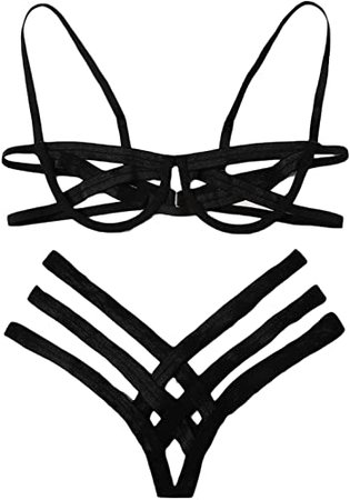 SheIn Women's Sexy Ladder Cut Out Lingerie Set Push Up Two Piece Bra and Panty at Amazon Women’s Clothing store