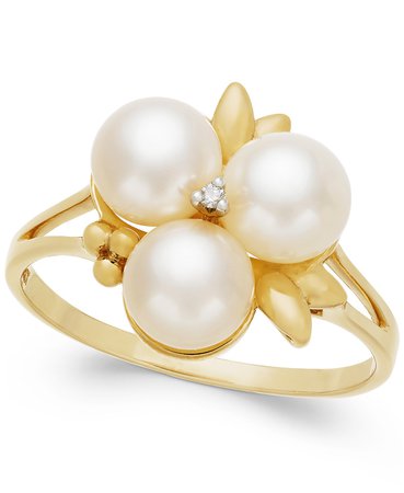 Belle de Mer Cultured Freshwater Pearl & Diamond Accent 14k Gold Ring