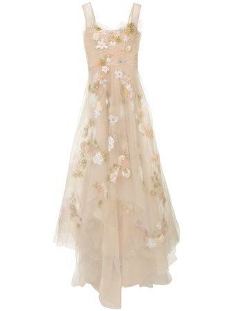 Marchesa Tulle Corseted Ballgown With 3d Acrylic Flowers - Farfetch