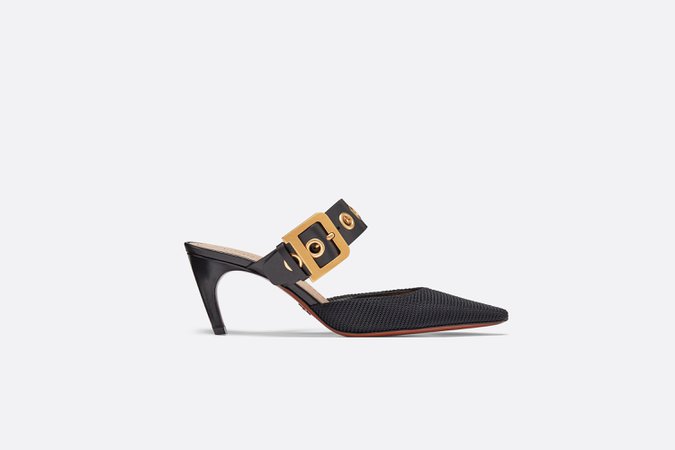 D-DIOR HEELED MULE Black Technical Fabric and Calfskin