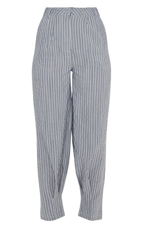 Grey Pinstripe Oversized Cuffed Cigarette Trouser | PrettyLittleThing