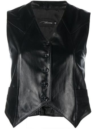 crop black leather vest