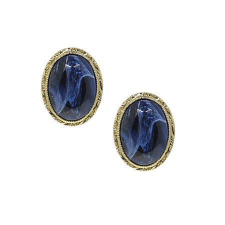 1928 Jewelry 14K Gold Dipped Blue Oval Stud Earrings