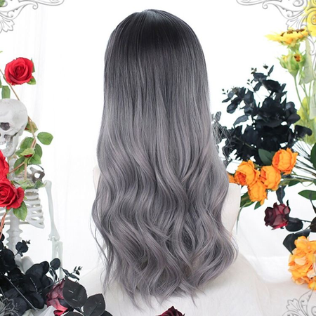 22 Inch Lolita Grey Black Long Curly Hair Cosplay Long Hair Wig Full Headdress Heat Resistant Anime Fashion Wig