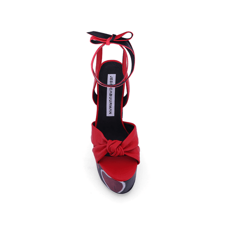 Red KAVIL Printed Lace Up Block High Heel Leather Platform Sandals | JessicaBuurman