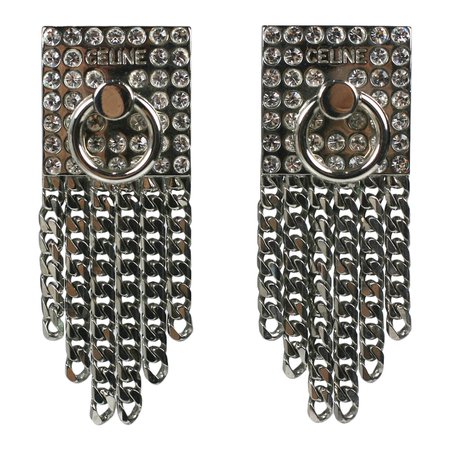 Celine Pave Silver Chain Earrings For Sale at 1stdibs