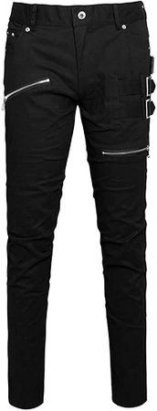 uxcell Men Casual Slim Fit Punk Gothic Pockets Patch Buckle Zipper Pants Trousers Black 34 at Amazon Men’s Clothing store