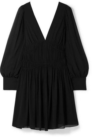 Ruched Silk-crepe Mini Dress - Black