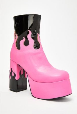Black and pink flame high heel boots