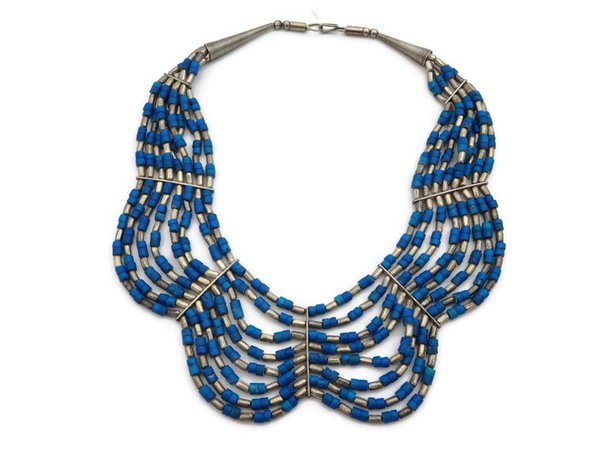 Beaded Bib Necklace Dyed Blue Beads Boho Jewelry Cyan Blue | Etsy