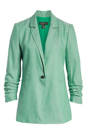 Halogen® Ruched Sleeve Blazer (Regular & Petite) green