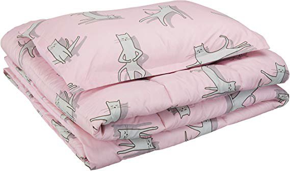 AmazonBasics Easy-Wash Microfiber Kid's Comforter and Pillow Sham Set - Twin, Pink Cats: Home & Kitchen