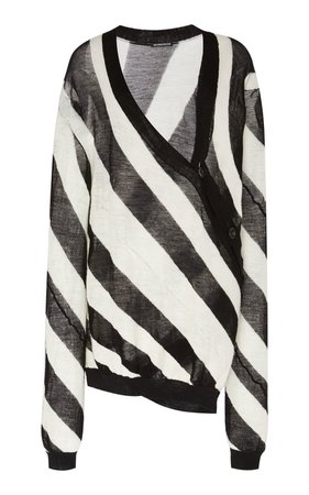 Asymmetrical Striped Wool-Knit Cardigan by Ann Demeulemeester | Moda Operandi