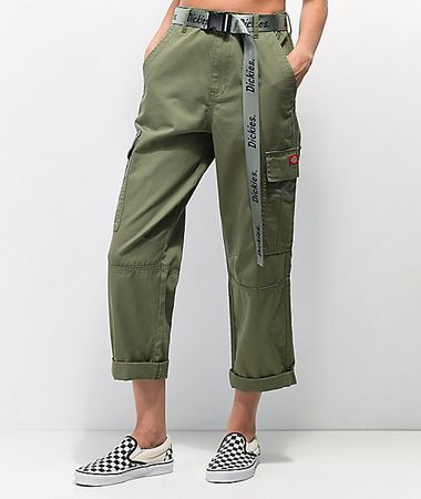 Dickies Belted Utility Olive Crop Cargo Pants | Zumiez