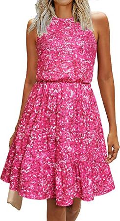 ABYOXI Women's Summer Halter Dresses Casual Sleeveless Floral Ruffle Beach Vacation Sundress with Pockets at Amazon Women’s Clothing store