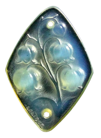 A Lalique opalescent glass pendant, of lozenge shaped form