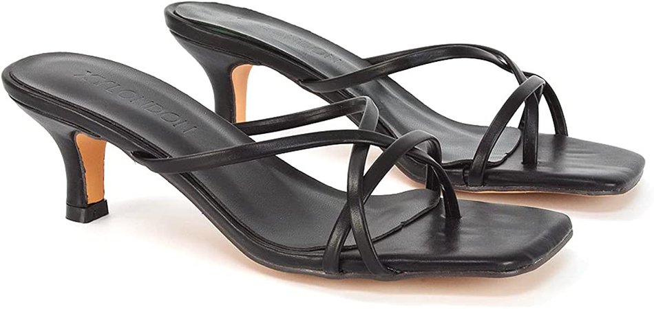 Amazon.com | Kino London New Womens Strappy Kitten Heel Sandals Ladies Square Toe Slip On Mule Shoes Size | Mules & Clogs