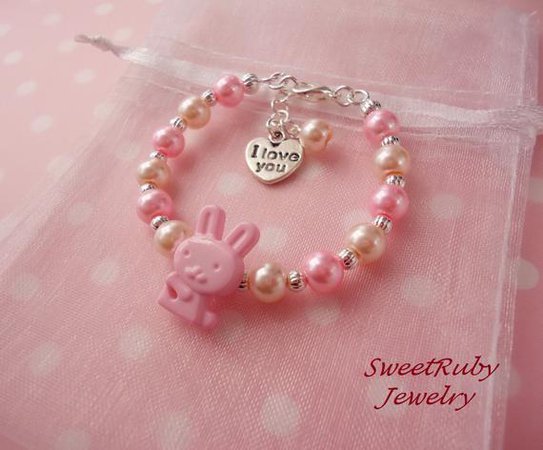 Initial Charm Little Pink Bunny Charm Bracelet Little Rabbit | Etsy