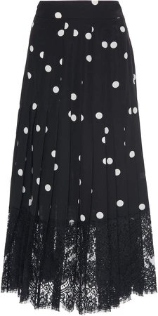 Lace-Trimmed Polka-Dot Silk-Blend Midi Skirt Size: 38