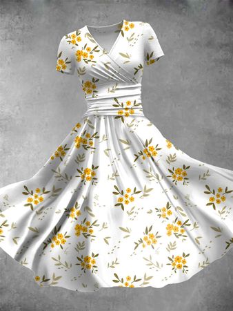 Women's Yellow Flower Art Print Maxi Dress
