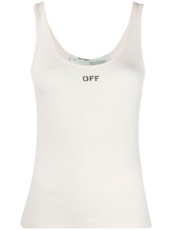White Off-White Logo Print Sleeveless Top | Farfetch.com