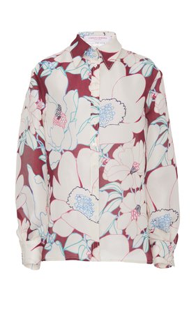 Floral Printed Silk Button Up Blouse by Carolina Herrera | Moda Operandi