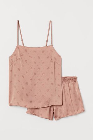 Pajama Camisole Top and Shorts - Powder pink/Love - Ladies | H&M US