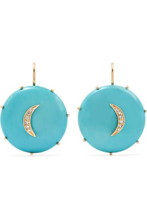 Andrea Fohrman | Crescent Moon 14-karat gold, turquoise diamond and earrings | NET-A-PORTER.COM