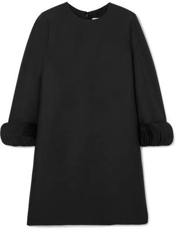 Silk Satin-trimmed Wool And Silk-blend Mini Dress - Black