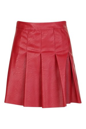 Pleated Leather Look Mini Skirt | Boohoo