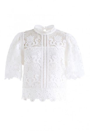 Crochet Bell Sleeves Cropped Top in White - TOPS - Retro, Indie and Unique Fashion