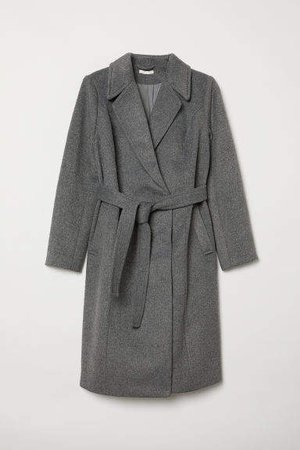 MAMA Coat with Tie Belt - Gray