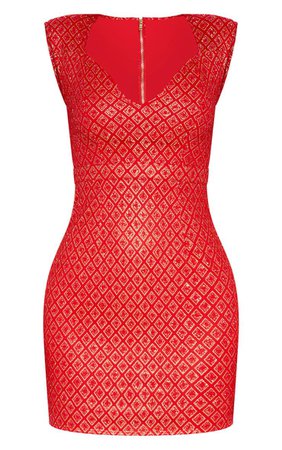 Red Diamond Glitter Sweetheart Bodycon Dress | PrettyLittleThing USA