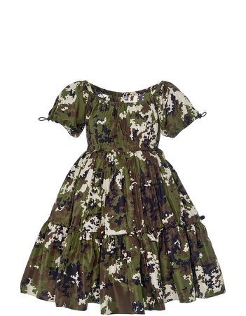 Taffeta Camouflage Puff Sleeve Dress