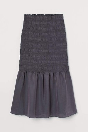 Smocked Silk-blend Skirt - Gray