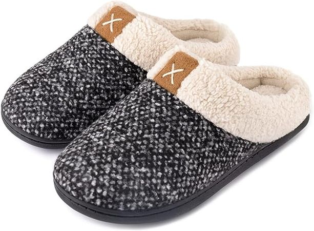 Amazon.com | ULTRAIDEAS Women's Indoor Bedroom Slipper with Memory Foam, Gift for Women, Wool-Like House Shoe with Anti-Skid Rubber Sole for Ladies (9-10, Sleet) | Slippers