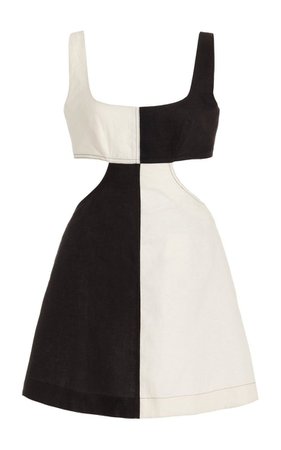 black and white linen mini dress