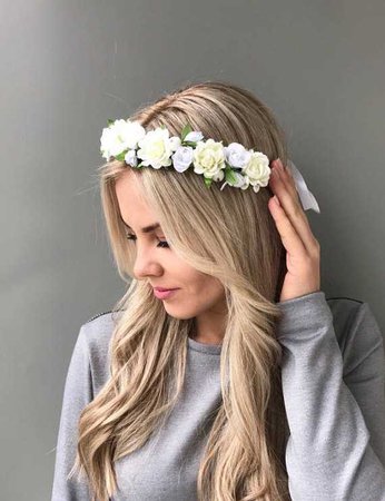White flower crown Bridal hair wreath Wedding halo Flower