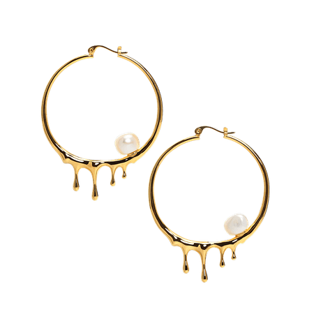 Dripping Gold Hoops with pearl 1