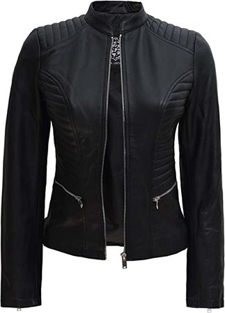 Real Lambskin Leather Jacket Women Café Racer Jackets | [1310424] N185, L at Amazon Women's Coats Shop