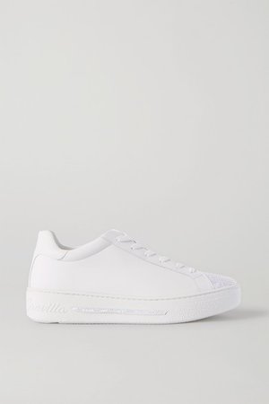 Crystal-embellished Leather Sneakers - White