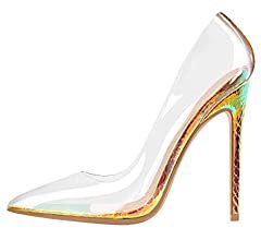Amazon.com | MissHeel Clear Stiletto Pump Heels Closed Toe Glass Heels Cinderella High Heel Pump Elegent Gold Size 5 | Pumps