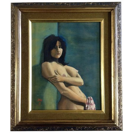 JMH, Oil Painting Nude Woman Leaning Against a Wall, Monogrammed by : Gumgumfuninthesun | Ruby Lane