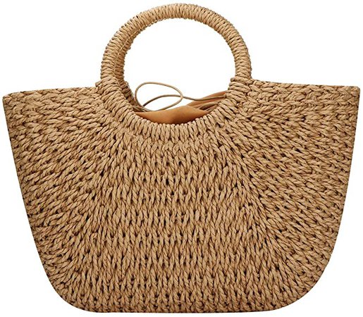 Amazon.com: Straw Bags for Women, Hand-woven Straw Large Hobo Bag Round Handle Ring Toto Retro Summer Beach bag (Brown), 16.99W x 7.5inchesH: Shoes