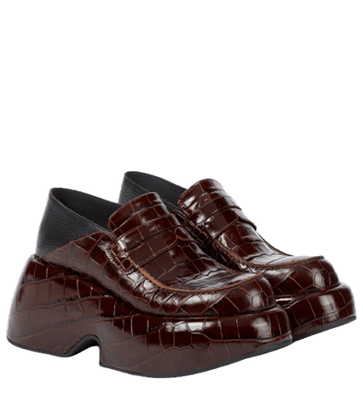 LOEWE - Croc-effect leather platform loafers