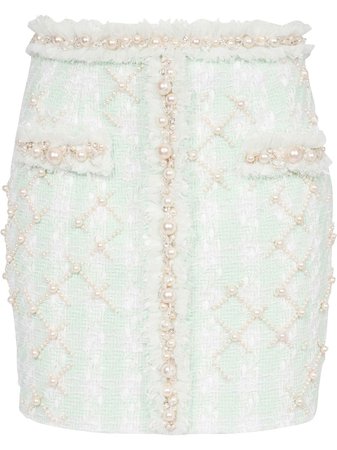 Balmain Pearl Embellished Brushed Wool Skirt - Farfetch