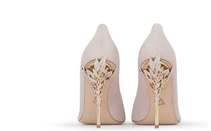 Eden Heel Pump Pink Suede with Rose Gold and Pink Leaves